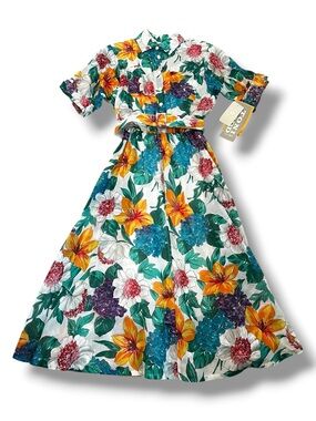 Vintage Toni Todd Maxi Shirt Dress Size 10 Floral Print NEW Deadstock Union Tag